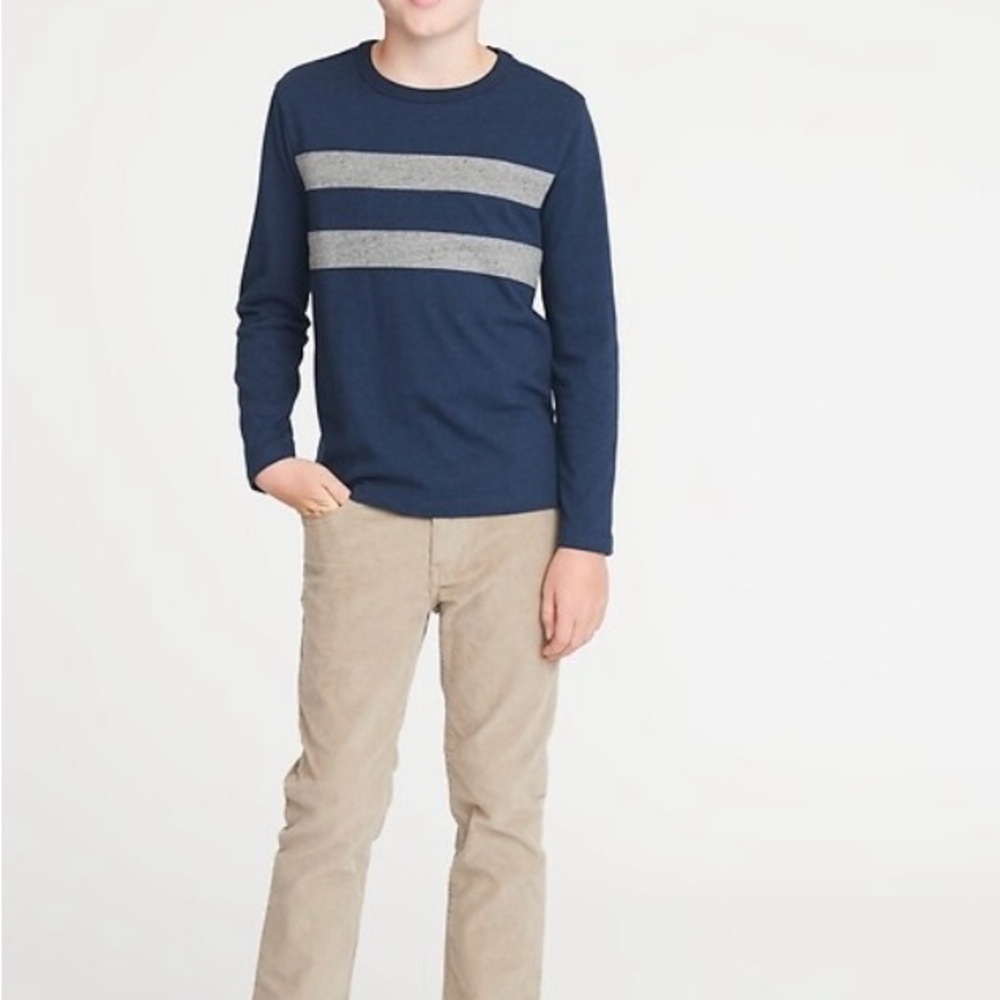 OLD NAVY Boy's Long Sleeve Striped 10-12 Large  Boys Blue Shirt